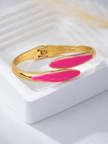 1pc Fashionable Personalized Versatile Gold-Plated & Artificial Oil-Drip Rose Red Geometric Pointed Line Shape Women's Bracelet - Hot Pink - View 3