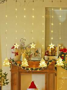 1pc Home Christmas Decoration Bell Star LED Light Curtain, Battery Powered, Holiday Party Decorative Light String, Indoor Room Wall/Window Decoration Light, Bell Christmas Light String, Christmas Decoration Light, Christmas Gift, Bell Fairy Light - Clear - Christmas Tree + Star - View 11