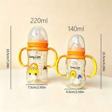1pc/2pcs Little Lion Pattern Automatic Grip Baby Bottle, PPSU Material, High Temperature Sterilizable, 140ml Suitable For 0-6 Months, 220ml Suitable For 6 Months And Above, Anti-Colic, 360° Gravity Ball, Easy-Grip Handle, Material, Suitable For Newborns And Infants Daily Feeding - Orange - View 2