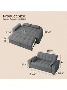 Sofá Cama Plegable 3 En 1 Lino Salas Sillón 1767494cm - Gris Claro - Ver 4