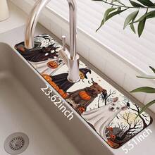 1pc Halloween Pumpkin Faucet Cover, Create Holiday Atmosphere, Bathroom Faucet Splash Guard, Waterproof Non-Slip Faucet Pad, Kitchen Countertop Accessory, Kitchen Dining Table Accessory, Sink, Moisture-Proof Absorbent Pad, Absorbent Drainage Pad, Multi-Functional Absorbent Non-Slip Pad - Multicolor - View 13