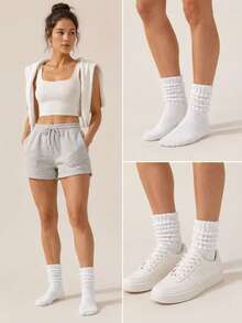 3/6 Pairs Women's Slouch Crew Socks, Soft Ribbed Stacked Scrunch Cuffs - Multicolor - View 5