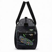 Soccer Ball And Sneaker Print Duffel Bag For Boys And Teens, Gray Zip Travel Holdall With Top Handles And Shoulder Strap For Sports And Weekend Trips - BALL-34 - View 10