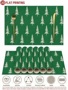 1/4p/6pcs Christmas Table Decor Placemats With Pine Tree Elements, Heat Resistant Faux Linen Polyester Fiber Material, Rectangular Washable Table Mats, Suitable For Home Dinner, Coffee Table, Durable Kitchen And Dining Room Decoration, Party And Scene Decor, Home Decor - Multicolor - View 11
