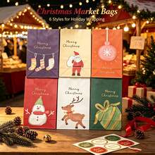 6pcs Christmas Gift Bags - Santa Claus, Snowflake, Reindeer Pattern Kraft Paper Bags With Stickers, Holiday Party Gift Bags, Suitable For Classroom, Gift Wrapping And Winter Celebrations - View 11