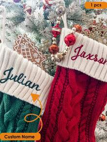MerexSync 1pc Personalized Embroidered Christmas Stocking, Customized Knitted Family Sock, 2026 Holiday Sock, Can Embroider Name, Family Christmas Sock. Gift For Family, Gift For Children, Gift For Her, Christmas Stocking, Christmas Gift, Multi-Functional, Durable, Decorative, Reusable, Exquisite - Style B (Embroidered) - View 4
