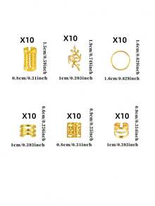 60pcs Gold Hair Ties, Suitable For Braids, 6 Styles (Leaf Shape), Suitable For Dreadlocks, Adjustable Hairbands, Hair Accessories, Braid Decorations, Hair Bead Decorations, Girls Style - Gold - View 6