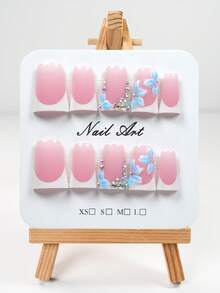 YINZIJIA 10 Pieces, Pure Handmade French Flower Carving, Gradient, Meticulous=Unique Handmade Short Duckbill Shaped Pure Handmade Nail Plate Set, Suitable For Daily Holiday Wear, Including 1 Nail File And Jelly Glue - Multicolor - View 10