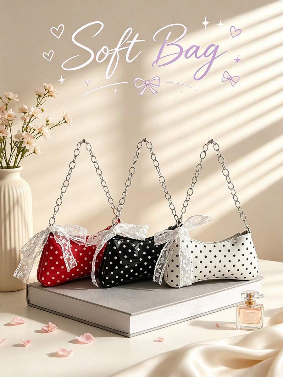 1pc Fashion Sweet Chain Shoulder Bag, Korean Style Cute Handbag, PU Design Handbag, High-End Solid Color, Suitable For Daily Shopping, Birthday Party, Exquisite Cute Chain Bag, Gift For Friends And Family - Multicolor - View 1