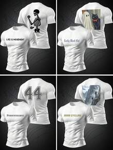 Customizable Men's Quick-Drying T-Shirt, White Summer T-Shirt, Sportswear,Party, Personalized Gift, Everyday Wear, Streetwear,Autumn,Halloween - White - View 2