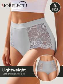Morelect 4pcs Women's Mid-High Waist Lace Triangle Panties, Natural Fit, Breathable Soft Lightweight Daily Wear - Grey - View 6