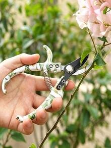 1pc Curved Pruning Shears SK5 Steel Blade Floral Print Handle Bypass Secateurs Precision Garden Clippers Spring Loaded For Bonsai Fruit Picking Potted Plants Trimming (Free Cardboard Packaging) - A - View 3