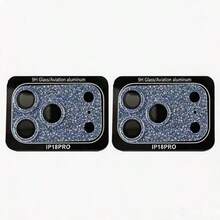 2片裝頂級火山風鏡頭保護膜，適用於 Apple 18PRO/18PROMAX，韓式閃粉鏡頭底膜，防刮、高端新時尚一體式超亮 HD 防爆相機保護膜，防摔全覆蓋鏡頭保護膜 - 黑色 - 查看 10