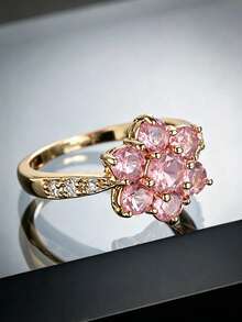 1 pieza Anillo de flor de circonita colorido y de moda para mujer - Rosa Fucsia - Ver 19