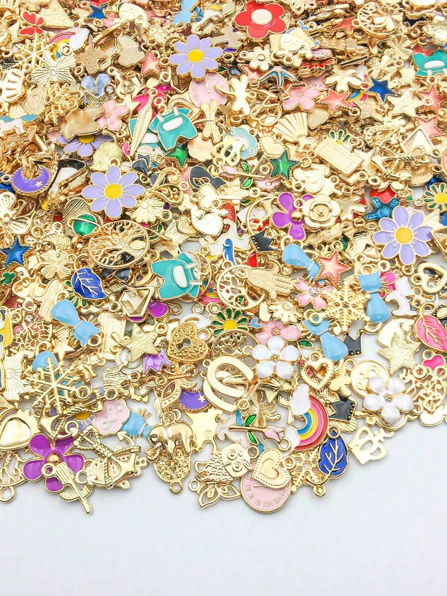 20/50/100/150 buah Aneka Liontin Paduan Enamel Warna Emas untuk Pembuatan Perhiasan DIY - MultiWarna - View 1