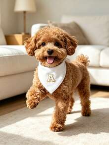 1pc Personalized White Pet Scarf Featuring Letter Designs-A Great Gift And Pet Accessory. Choose A Backpack Customized With Your Furry Friend's Initial; It Is Perfect For Hiking, Camping, Traveling, And Park Walks With Small To Medium-Sized Pets. - White - View 3