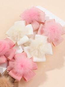 10pcs Girls Multi-Color Plush Ball Fabric Flower 5-Petal Hair Clips Duck Mouth Clips Hair Accessories For Daily Use - Multicolor - View 4