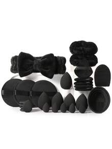 20/28/48Pcs Total Makeup Tool Kit,20PcsProfessional MakeupBrushes Set,Multi‑Size Cosmetic Sponges,Assorted Powder Puffs,Hair Band,Brush Cleaning Mat &Bowl,Complete Cosmetic Applicator Tools For Foundation,Concealer,Eyeshadow Daily Face Makeup - Black - View 11