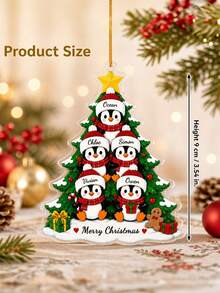 1pc Personalized Penguin Family Decor, Customized Name Christmas Gift, 5-Person Family Keepsake, Winter Holiday Tree Ornament, Christmas Tree Decoration, Christmas Gift - Green - View 7