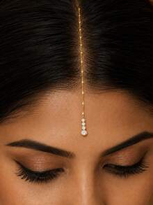 STONEFANS 1pc Water Drop Forehead Chain Traditional Headpiece Bohemian Style Fashion Bridal Wedding Party Accessory - Multicolor - View 1