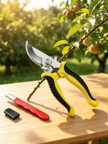 1pc Curved Garden Branch Shears Stainless Steel Blade Anti-Slip Handle With Blade Sharpener And Protective Cover Spring Loaded Safety Lock For Grafting Vine Tree Pruning (Each Includes 1 Blade Sharpener + 1 Rubber Cover + 1 Card Packaging) - A - View 7