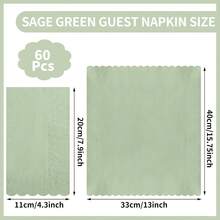 Sage Green Napkins, 2 Ply Scalloped Guest Towels For Bathroom Disposable Sage Green Decorative Dinner Party Napkins For Birthday, Wedding, BabyShower - Style 1 - View 3