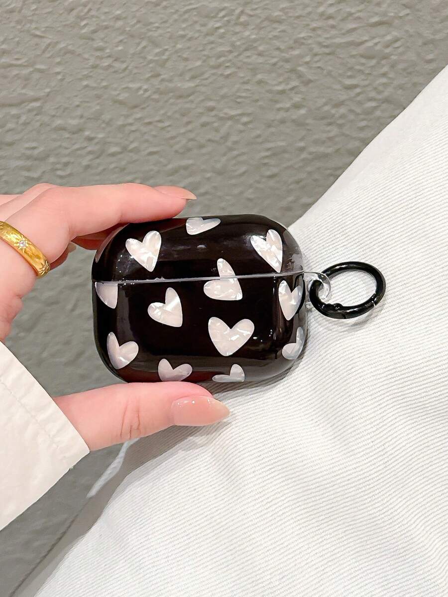 Cute Black White Shell Heart, ForAirpod CaseAirpod 4 CaseAirpod 5 Case IMD Glossy Soft TPU Protective Cover ForAirPods Pro 2 /3 /1/2 With Keychain Ins Earphone Shell - Black - View 1