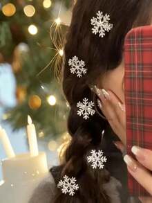 Christmas Snowflake Hair Clips, Rhinestone Pearl Alligator Barrettes, Holiday Hair Accessories For Women, Christmas Party Hair Styling - Silver - View 3