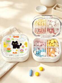 Waterproof Pill Box With Pixel Cat Pattern, Independent Sealed Compartments, Moisture-Proof Mini Visible Pill Box, Portable Printed Divided Pill Box, Travel Carry-On Pill Box, Cute Mini Pill Box, Double Layer 8-Compartment Capsule Storage Box - Multicolor - View 5