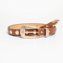 1pc Ladies Gold/Silver Punk Y2K Round Rivet Pin Buckle Jeans Belt, Versatile Accessory For Daily Wear Summer, School Fall, Autumn, Halloween - Multicolor - View 18