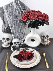 1 pieza Tallo de rosa artificial color rojo oscuro, para decoración del hogar en Halloween - negro rojo - Ver 6