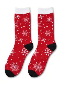 Christmas Halloween Holiday Crew Socks, 1 Pair Of Men Crew Sock,All‑Over White Snowflake, Warm Soft Breathable Fall Winter Socks, Gift For Men & Women - Multicolor - View 8