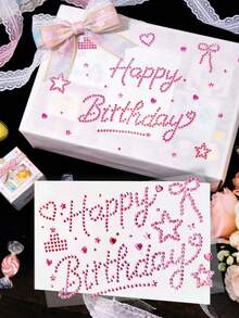 1pc Happy Birthday Pink Rhinestone English Letter Sticker Decoration Gift Wrapping Sticker Rhinestone Material Pack, Creative Sticker For Gift Wrapping And Gifting - Multi-color - View 3