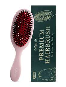1pc Boar Bristle Hair Brush, Smooth & Shiny, Suitable For Oily Hair And Slick Back Hairstyles, Can Curl And Straighten, Natural Bristle, Unisex, Suitable For All Hair Types - Multicolor - View 1
