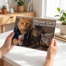 1pc 2027 Drunk Cat Wall Calendar, Funny Cat Calendar, Gag Gift For Cat Lovers, Gift Exchange, Hilarious Colleague Christmas Gift - A - View 2