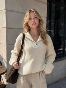 Women's Winter Wide Stripe Crew Neck Knit Sweater Casual Pullover Top - Apricot - View 3