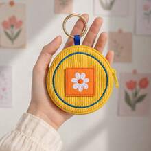 1 móc khóa hình băng vệ sinh cứng họa tiết hoa cúc cho nữ, túi mini khóa kéo bằng nhung gân tròn 4.72 inch, túi treo đựng vật dụng nhỏ hàng ngày - trái cam - Xem 8