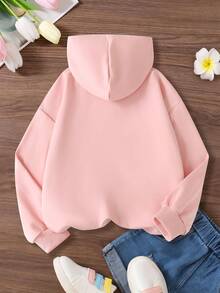 Fashionable Youth Girl Letter & Number College Style Personalized Graphic Print Hoodie Sweatshirt Paired With Printed Loose Wide Leg Pants, Autumn/Winter 2pcs Set - Pink - View 5