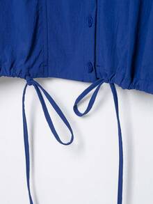 Mellowy Autumn New Women's European & American Style Fashion Minimalist Versatile Tech Fabric Button Jacket - Blue - View 4