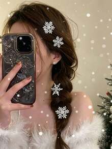 Christmas Snowflake Hair Clips, Rhinestone Pearl Alligator Barrettes, Holiday Hair Accessories For Women, Christmas Party Hair Styling - Silver - View 2