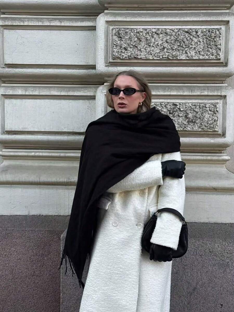 1pc Women's Solid Color Faux Cashmere Oversized Scarf, Soft And Warm, Suitable For Daily Casual Wear - Multicolor - View 1
