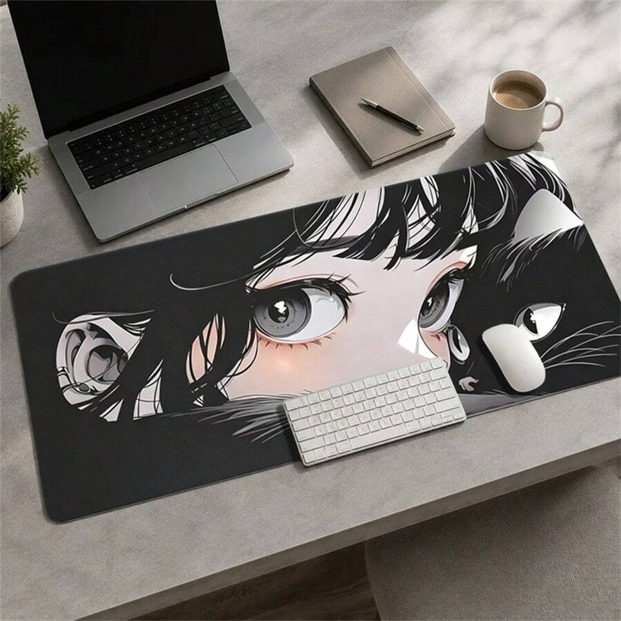 Alas Mouse XXL Motif Kucing dan Gadis untuk PC Gamer, Aksesoris Meja Kawaii, Alas Meja Komputer, Alas Keyboard dan Mouse, Alas Kabinet Anime untuk Bermain Game - View 1