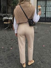 Spring Summer Autumn Khaki Straight Leg Casual Long Pants Commute Office Style Daily - Apricot - View 8