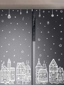 4 Sheets/78 Pieces Christmas Winter House Window Stickers - Cartoon Snowflake & Village Decoration, Reusable PVC Static Cling Stickers, Easy To Apply And Remove, Suitable For Glass Doors, Home, Cafe, Mall Holiday Decor, Festive Home Decoration - White - View 9