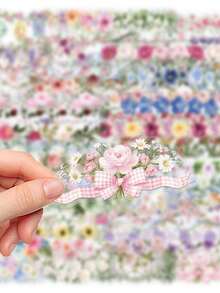 50PCS,Flowers Transparent Stickers,Scrapbook Supplies,PET Material,Creative And Aesthetic Design Sticker,Suitable For Mobile Phone Cases,Tablets,Mobile Phone,Laptops,Suitcases,Cars,Notebooks,Helmet,Guitar,Skateboard,Storage Box,Computer, - 50pcs - View 7