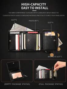 Wallets For Man, Vintage Vertical PU Leather Wallet, Large Capacity Multi-Card Slot With Zipper Coin Pocket - Black - View 3