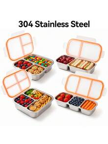 2/3 Compartment Stainless Steel Snack Box, Divided Food Storage Container | Refrigerator Organizer, Suitable For School Lunch Box, Office, Camping, Picnic, Dishwasher , Travel Essential - Multicolor - View 9