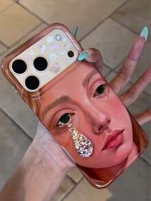 Vintage Oil Painting Laser Tear Drop Girl Phone Case Compatible With Apple 17 Pro Max, 16 Pro, New 16, 17 Pro, 15 Pro, Creative Full Coverage Dual Layer Shockproof Phone Cover - Orange - View 4