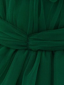 Baby Girls 3D Floral Mesh Cute Puffy Flower Girl Dress, Headband Not Included - Dark Green - View 10