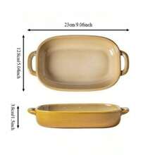 1pc Rectangular Ceramic Baking Dish With Double Handles, Oven- Baking Cookware, Vintage Glazed Kitchen Serving Plate - View 11